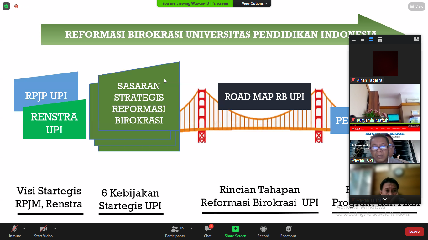 Read more about the article Penyamaan Persepsi Pembuatan Peta Jalan Reformasi Birokrasi di Lingkungan UPI